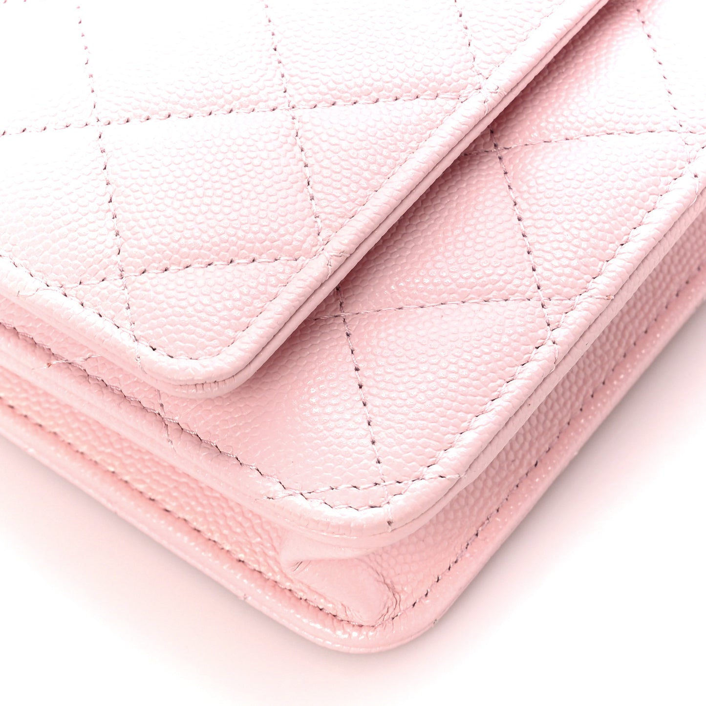 Caviar Quilted Crystal CC Wallet On Chain WOC Light Pink