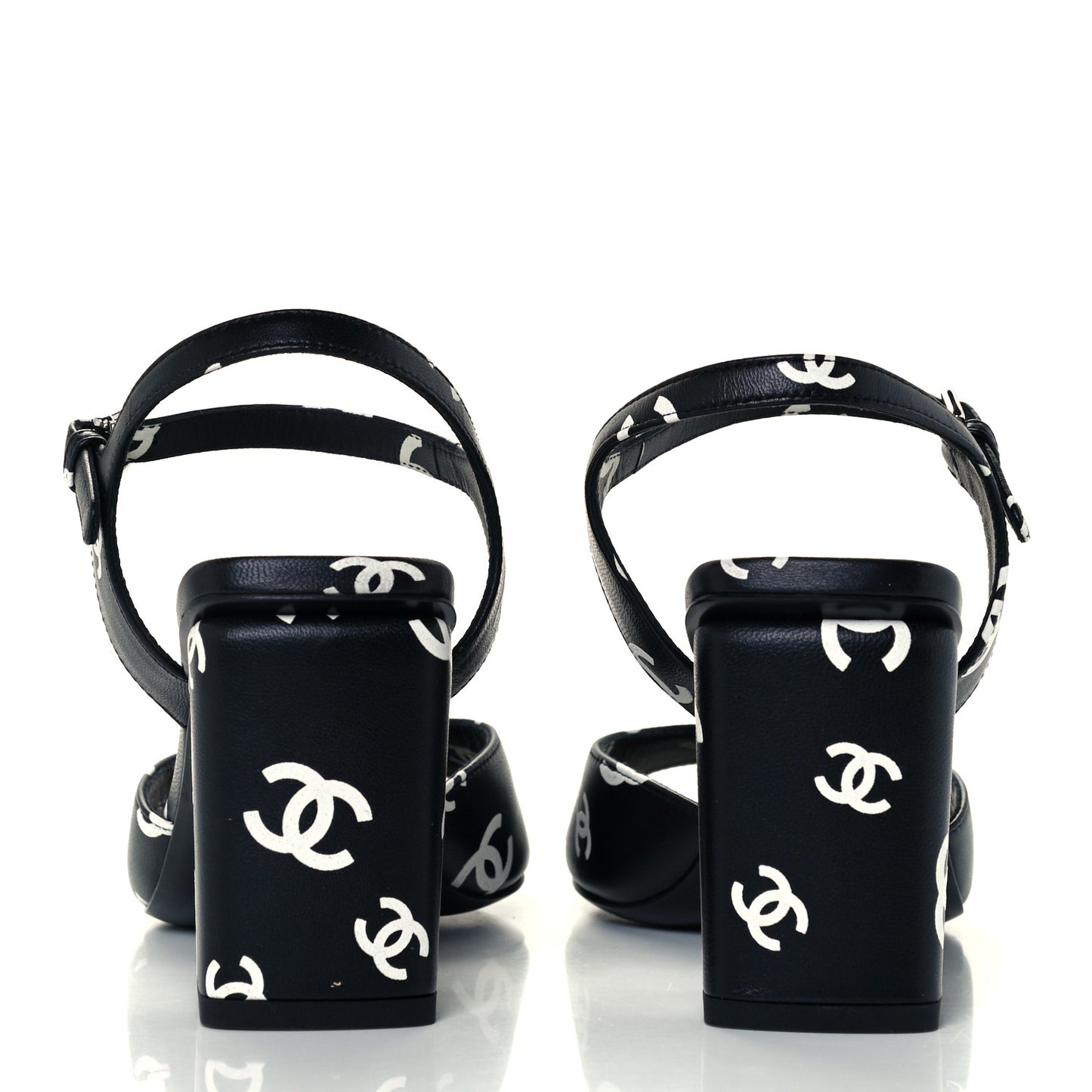 Printed Lambskin CC Sandals 36.5 Black White