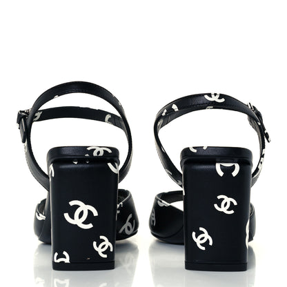 Chanel Printed Lambskin CC Sandals 36.5 Black White 6 of 11