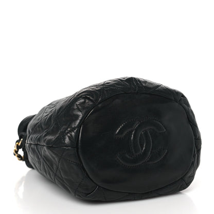 Chanel Lambskin Quilted Mini Drawstring Bucket Bag Black 4 of 12