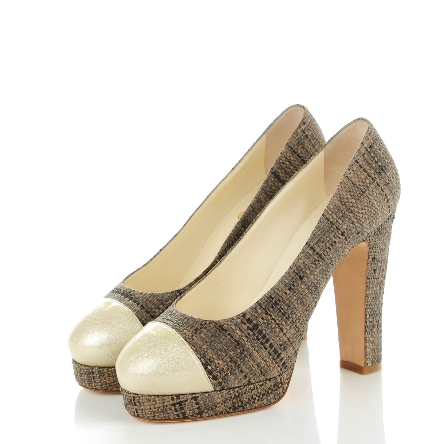 Tweed CC Cap Toe Pumps 40 Beige Gold