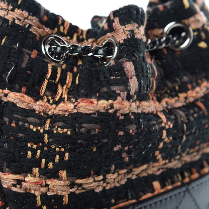 Chanel Tweed Calfskin Quilted Small Gabrielle Bucket Black Brown Orange 11 of 15