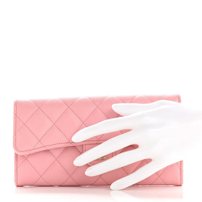Chanel Caviar Quilted Large Gusset Flap Wallet Light Pink 2 of 9