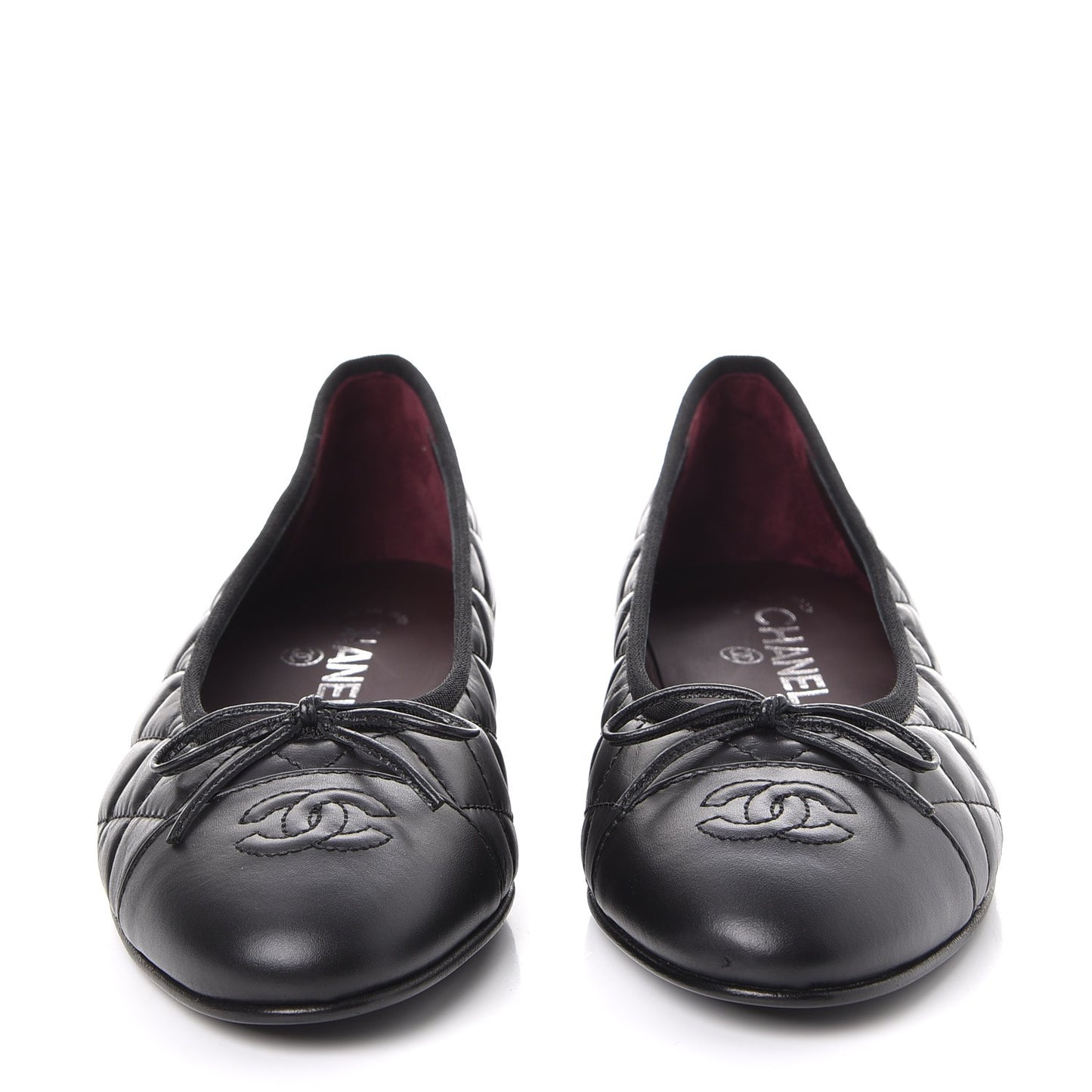 Aged Calfskin Quilted Cap Toe Ballerina Flats 38.5 Black