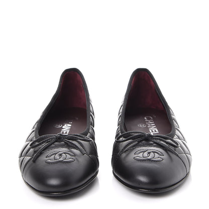 Chanel Aged Calfskin Quilted Cap Toe Ballerina Flats 38.5 Black 2 of 9