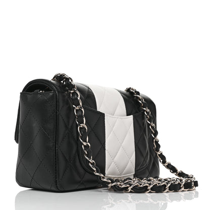 Chanel Lambskin Quilted Mini Rectangular Flap Black White 3 of 10