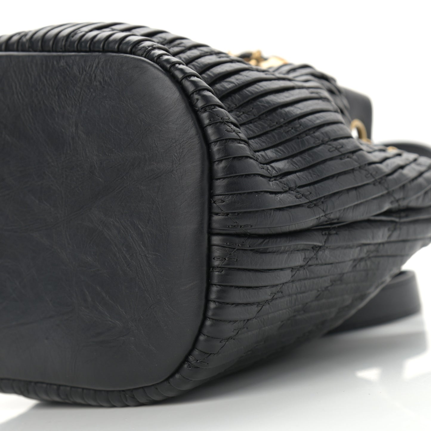 Iridescent Crumpled Calfskin Coco Pleats Small Drawstring Bag Black