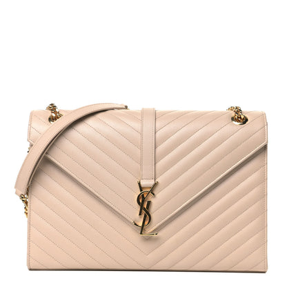 Saint Laurent Grain De Poudre Matelasse Chevron Large Monogram Satchel Nude Powder 1 of 7