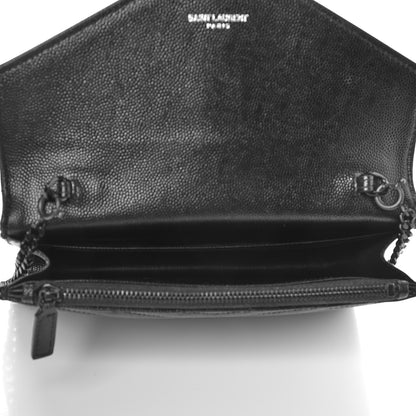 Saint Laurent Grain De Poudre Matelasse Chevron Monogram Envelope Chain Wallet Black 5 of 7