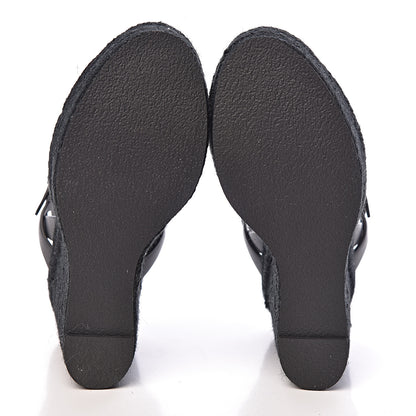 Saint Laurent Calfskin Tribute 95 Platform Espadrille Wedge Sandals 38.5 Black 7 of 9