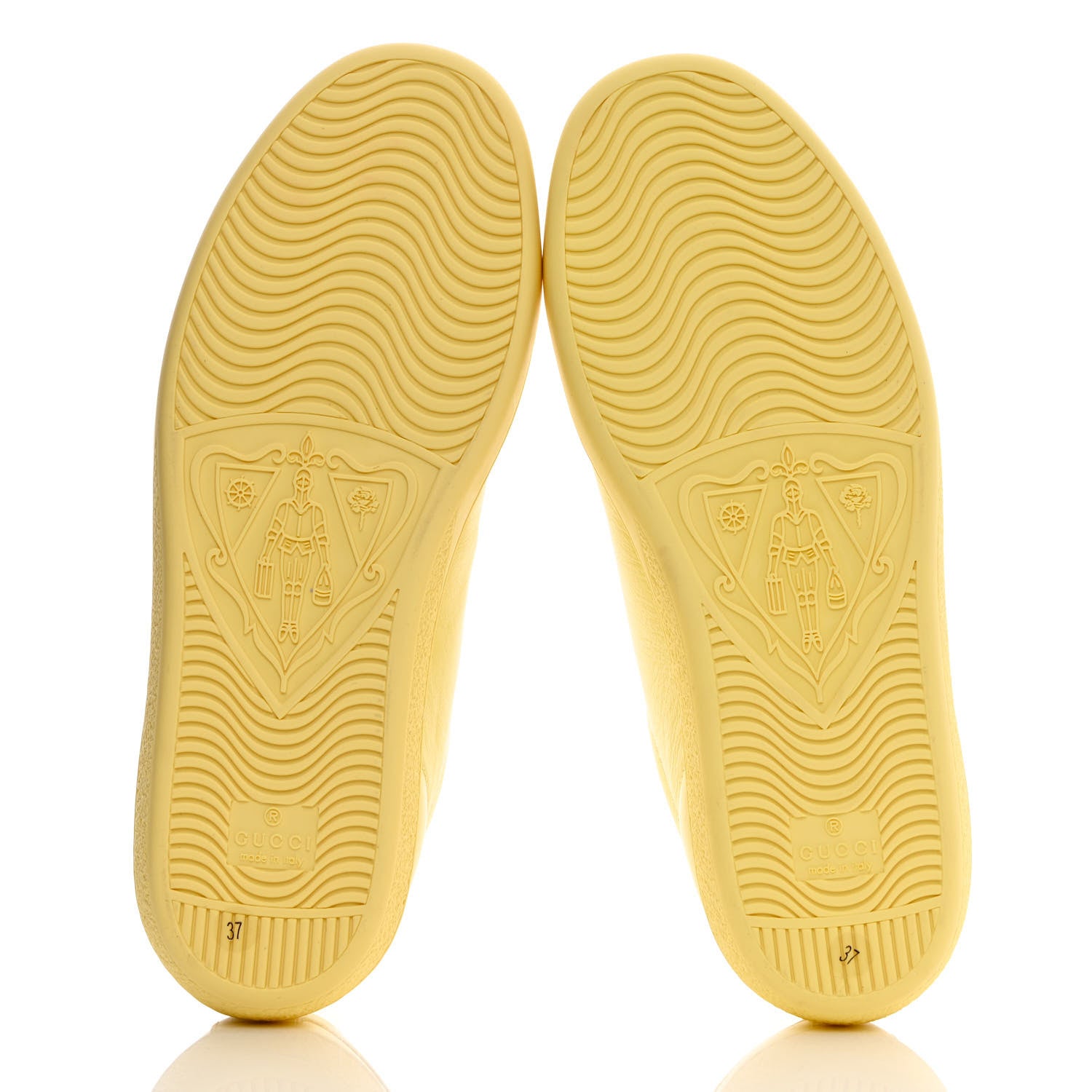 Gucci Calfskin Interlocking G Perforated Womens Ace Sneakers 37 Banana Straw Yellow 5 of 11
