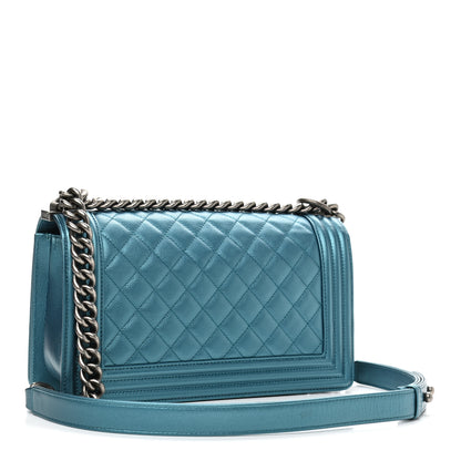 Chanel Metallic Caviar Quilted Medium Boy Flap Turquoise 3 of 10
