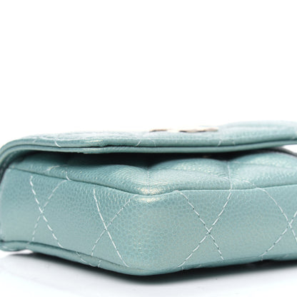 Chanel Iridescent Caviar Quilted Pearl On Top Coin Purse With Chain Light Green 8 of 11