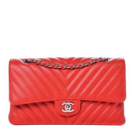 Chanel Caviar Chevron Quilted Medium Double Flap Dark Red 1 of 7