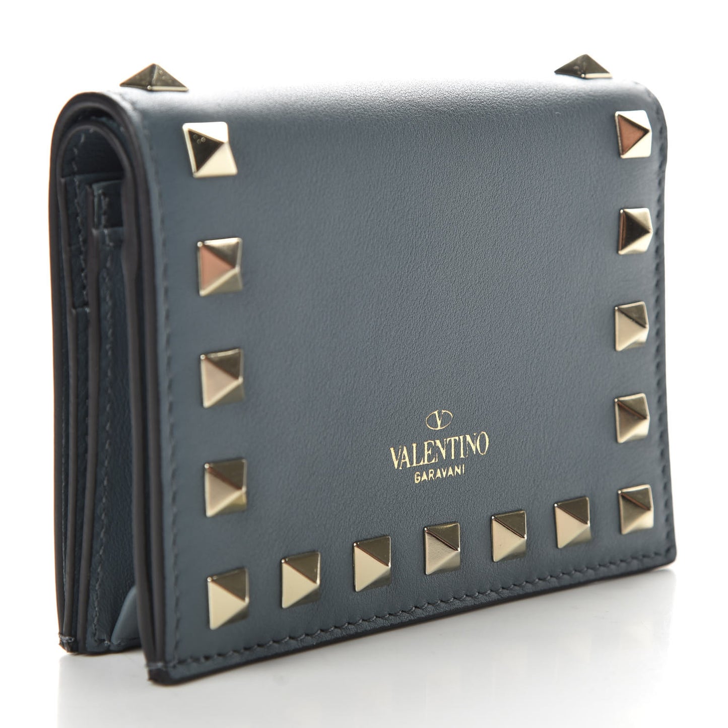 Calfskin Rockstud French Flap Wallet Sarcelle