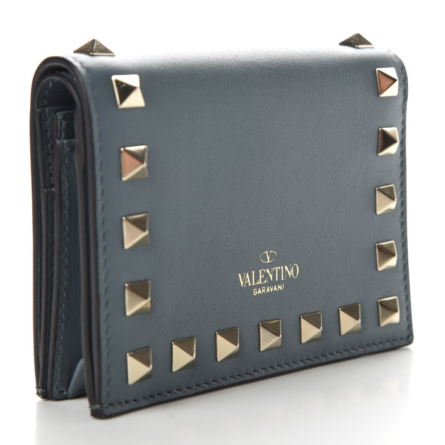 Valentino Garavani Calfskin Rockstud French Flap Wallet Sarcelle 3 of 9