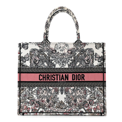 Christian Dior Canvas Embroidered Large Butterfly Around The World Book Tote White Pastel Pink 1 of 10