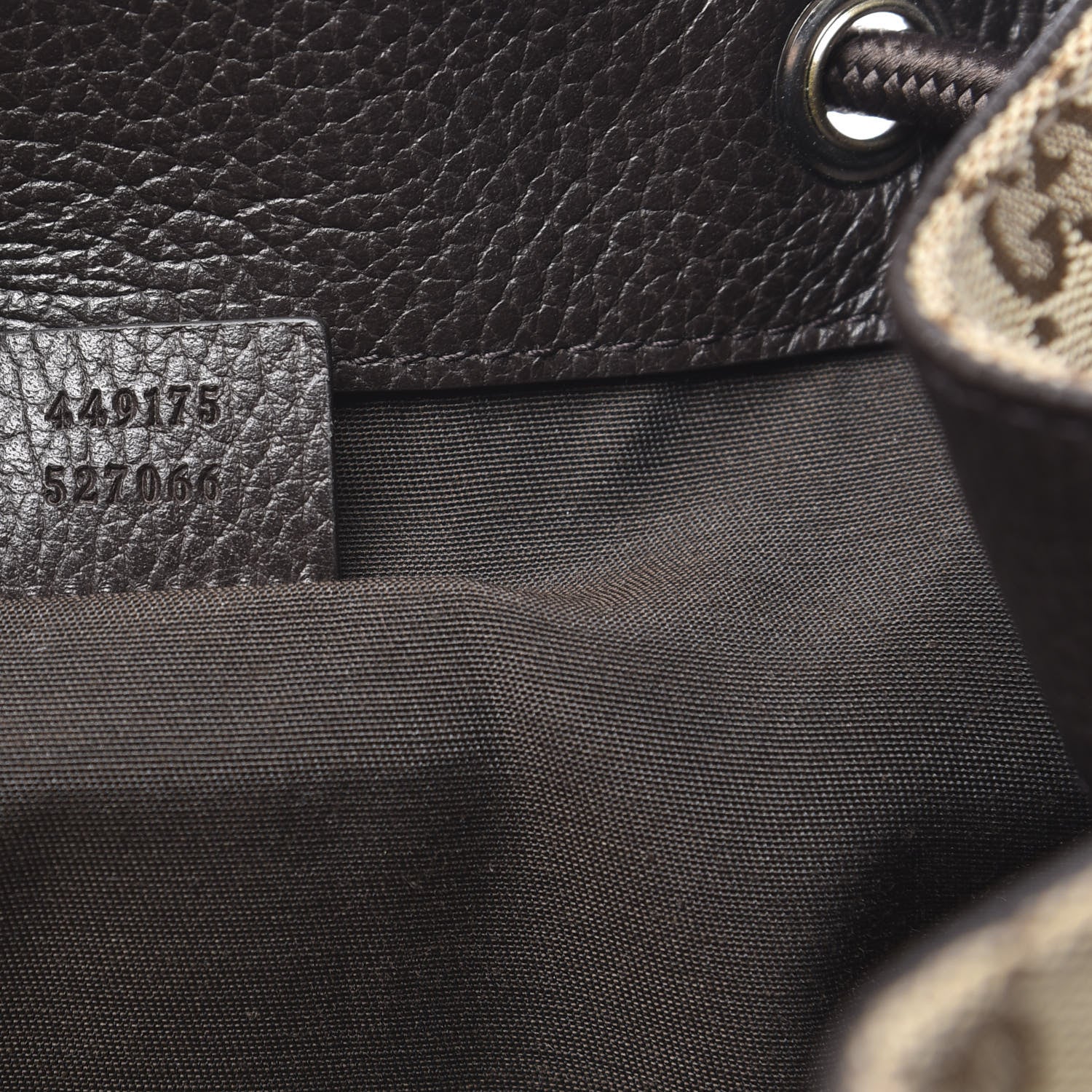 Gucci Monogram Dollar Calfskin O Drawstring Backpack Beige Ebony Testa di Moro Dark Chocolate 6 of 8