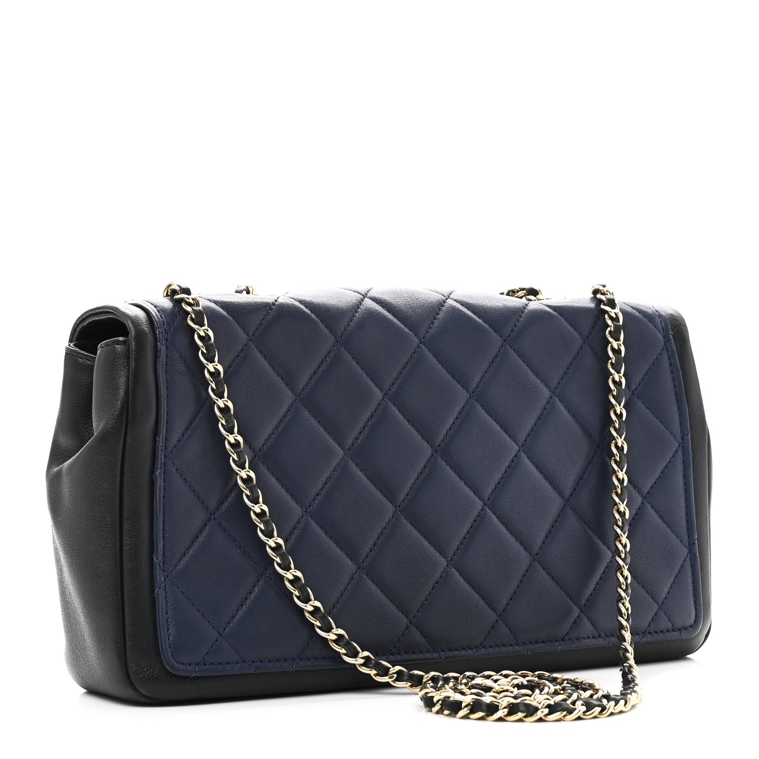 Chanel Lambskin Quilted Medium Graphic Flap Navy Black 3 of 10