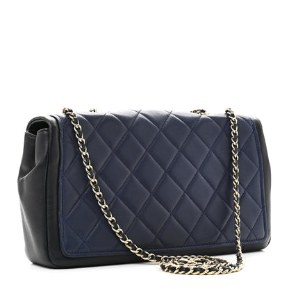 Chanel Lambskin Quilted Medium Graphic Flap Navy Black 3 of 10