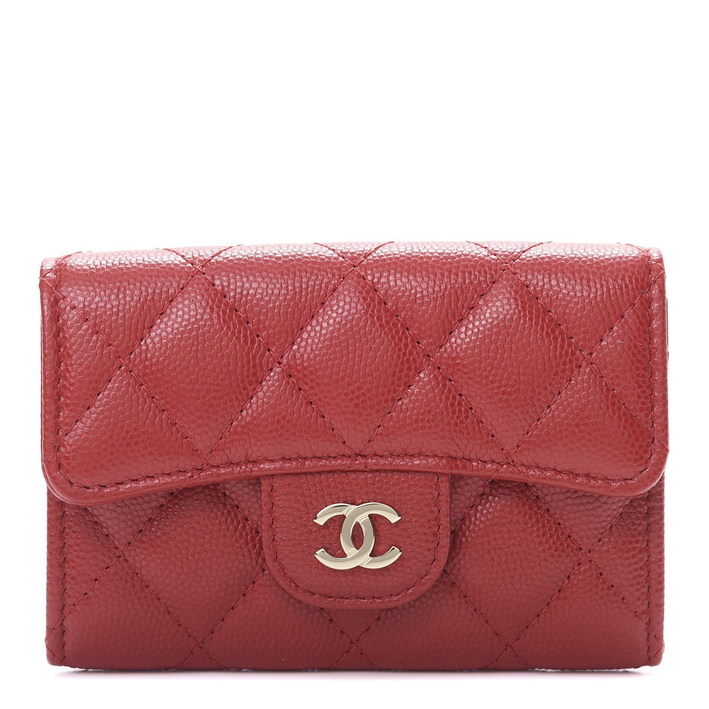 Caviar Quilted Flap Card Holder Red