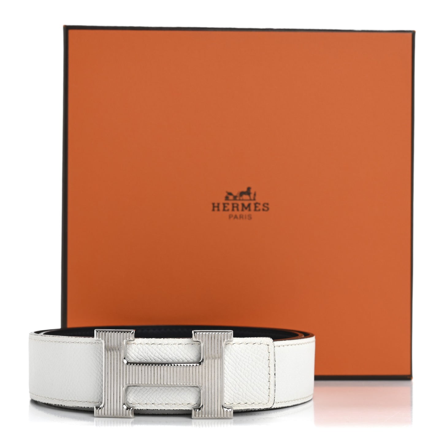 Epsom Box 32mm Strie H Belt 80 32 White Bleu Indigo