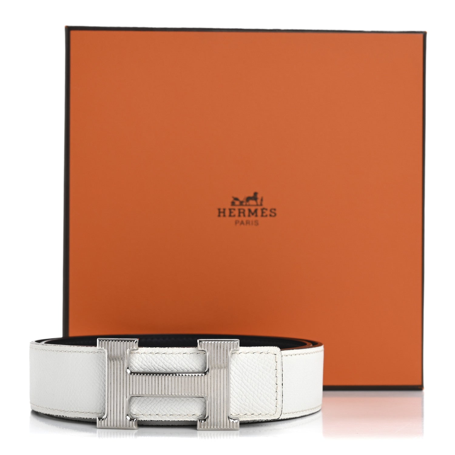 Hermes Epsom Box 32mm Strie H Belt 80 32 White Bleu Indigo 8 of 8