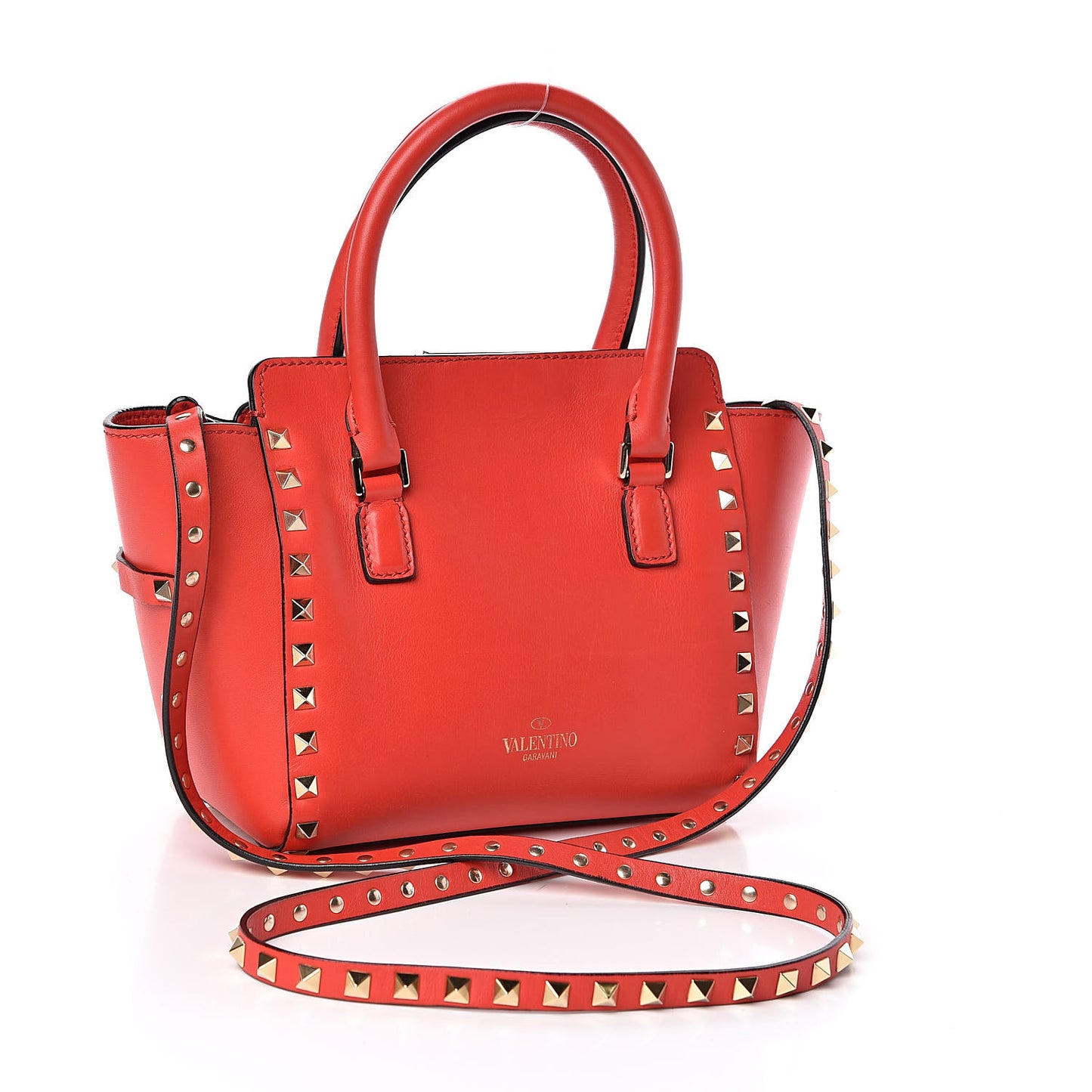 Vitello Mini Rockstud Double Handle Tote Deep Orange