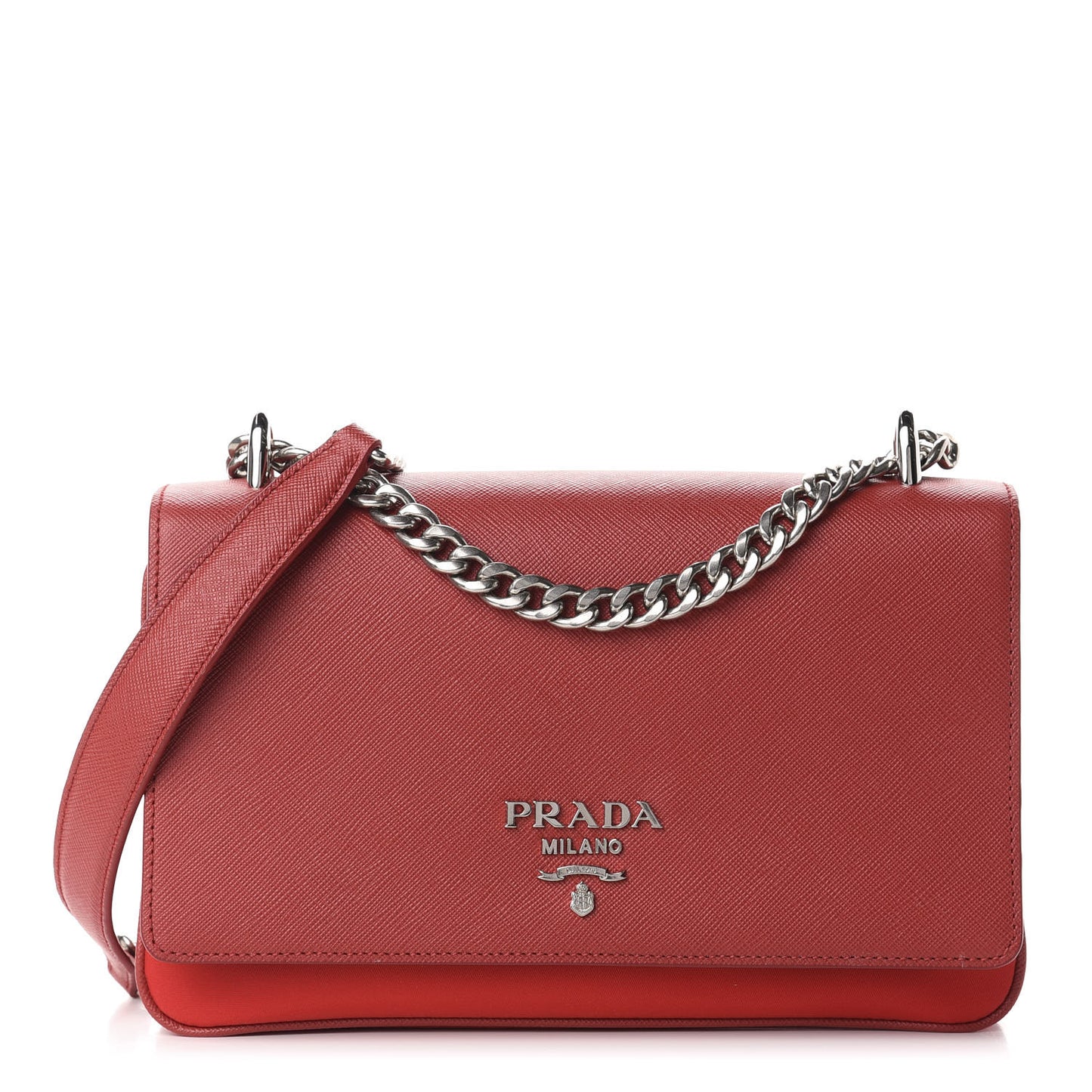 Saffiano Tessuto Nylon Chain Shoulder Bag Rosso