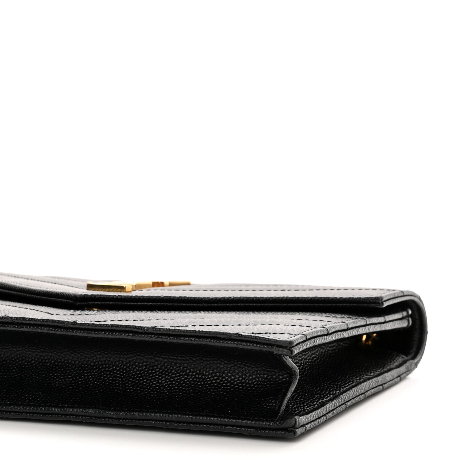 Saint Laurent Grain De Poudre Matelasse Chevron Monogram Envelope Chain Wallet Black 10 of 10