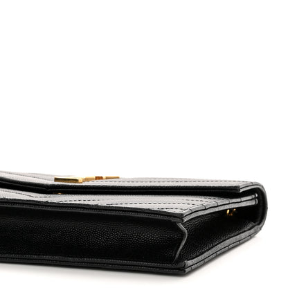 Saint Laurent Grain De Poudre Matelasse Chevron Monogram Envelope Chain Wallet Black 10 of 10