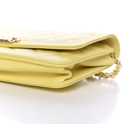 Chanel Lambskin Quilted Boy Wallet On Chain WOC Yellow 12 of 12