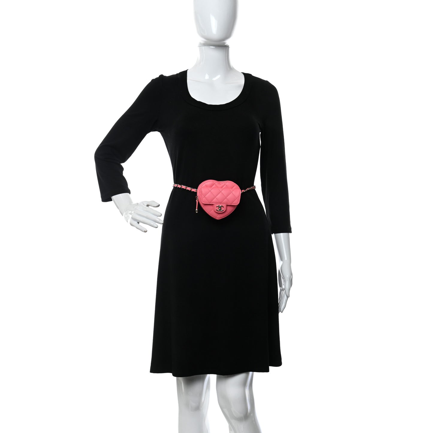 Lambskin Quilted CC In Love Heart Waist Belt Bag With Chain Pink