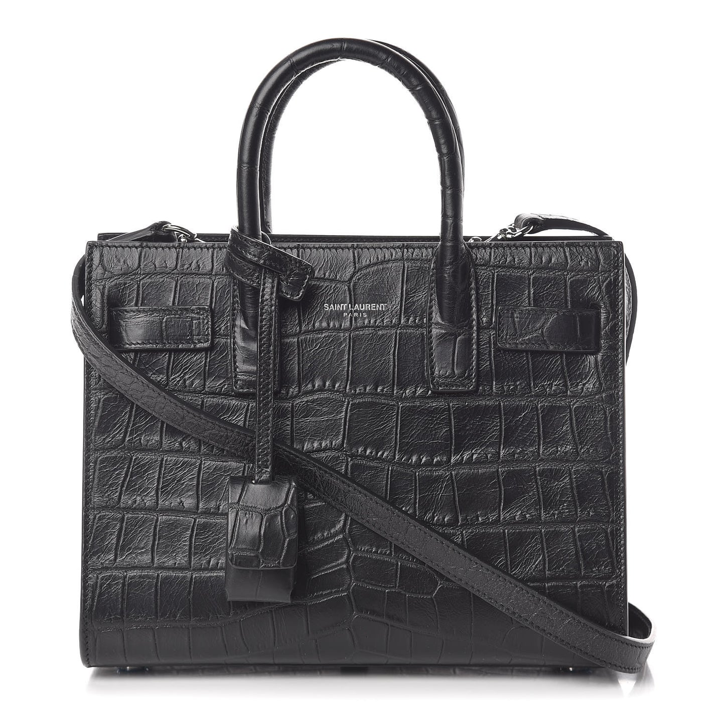 Calfskin Crocodile Embossed Nano Sac De Jour Black