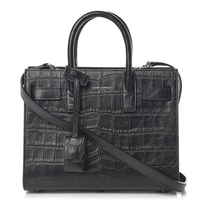 Saint Laurent Calfskin Crocodile Embossed Nano Sac De Jour Black 1 of 10