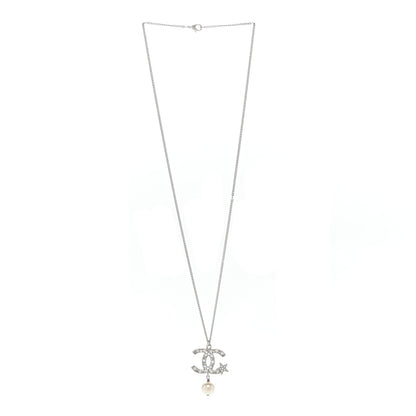 Chanel Crystal CC Star Pearl Drop Necklace Silver 3 of 6