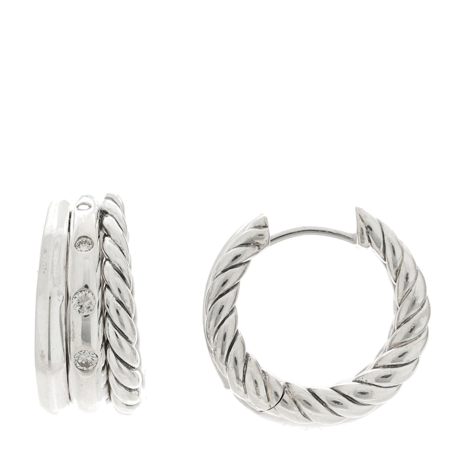 David Yurman Sterling Silver Diamond Stax Hoop Earrings 1 of 3