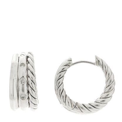 David Yurman Sterling Silver Diamond Stax Hoop Earrings 1 of 3