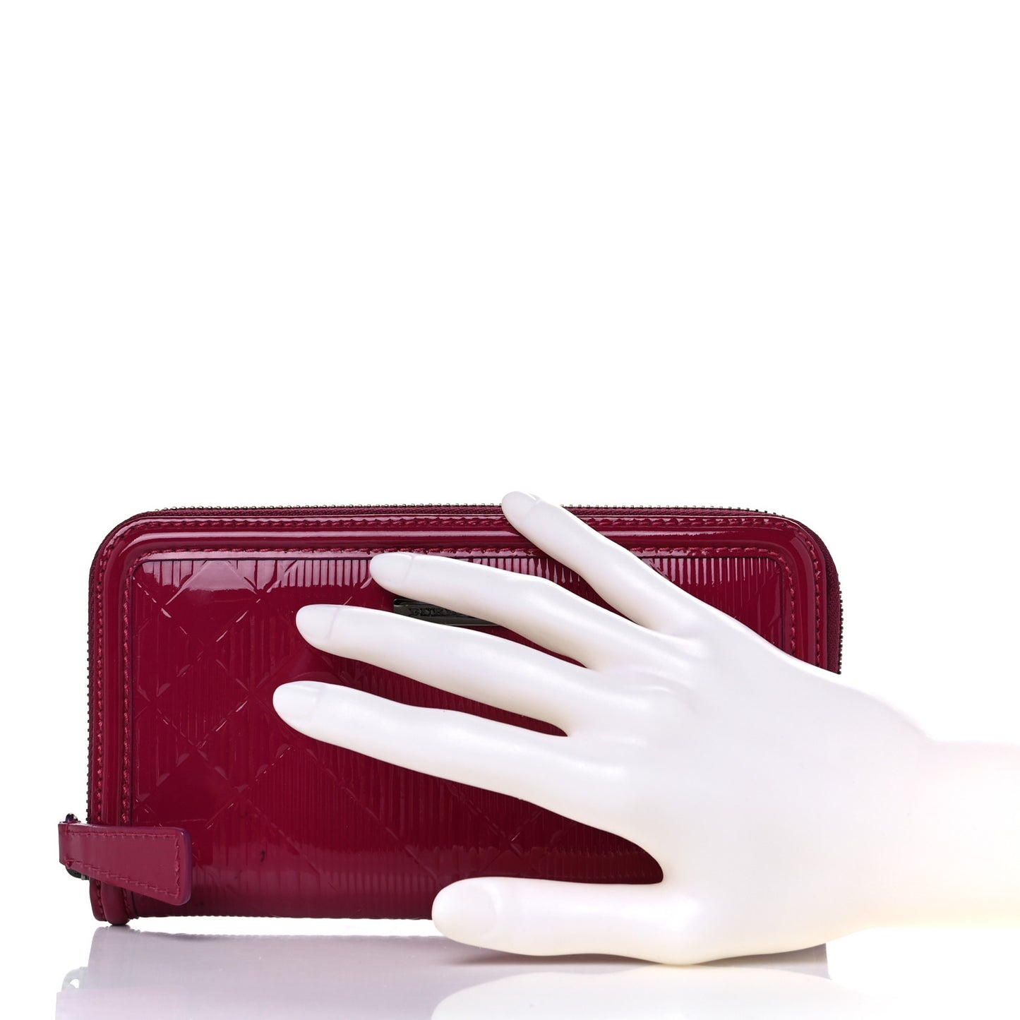 Patent Check Embossed Large Zip Around Wallet Raspberry Sorbet