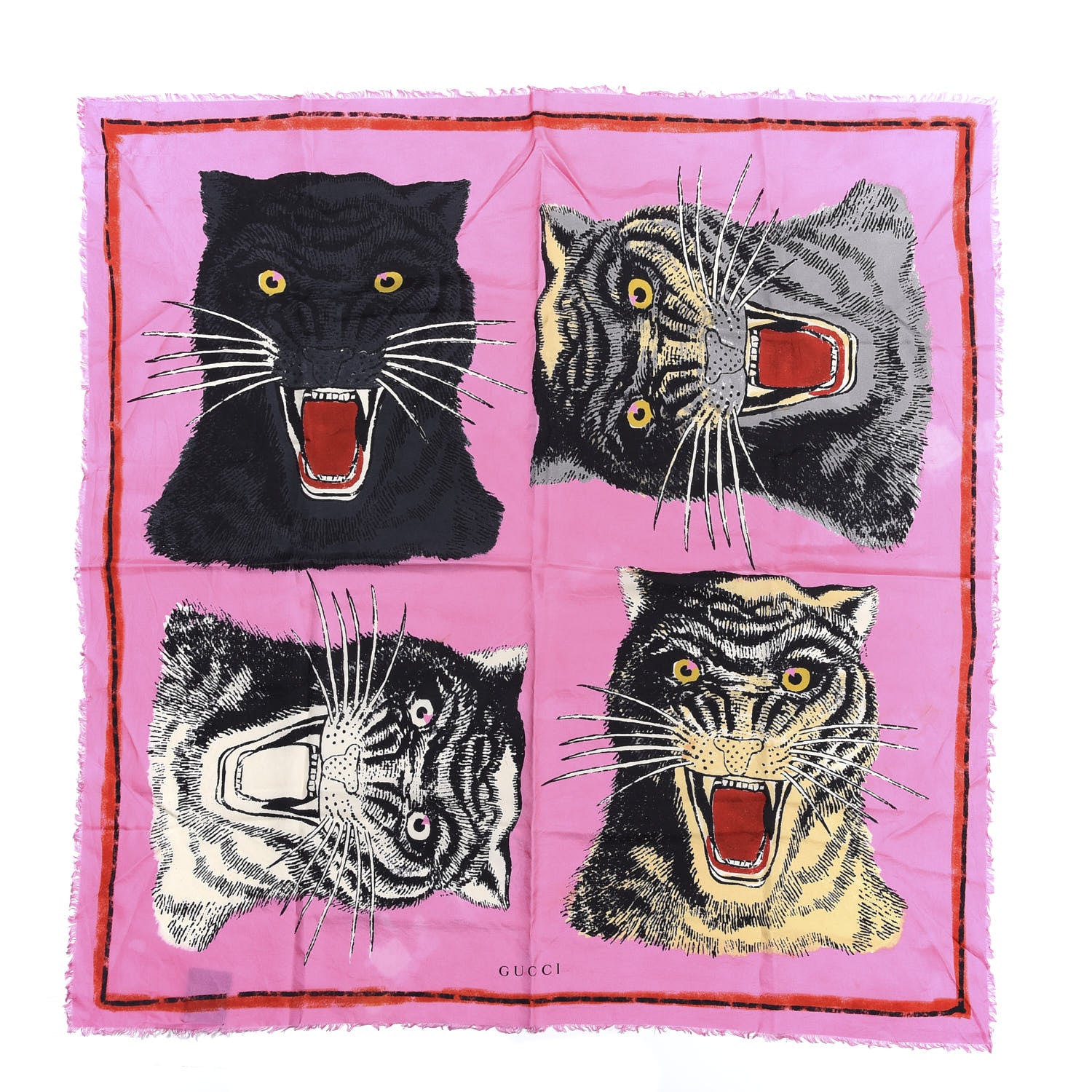 Gucci Silk Tiger Face Print Square Scarf Pink 1 of 5