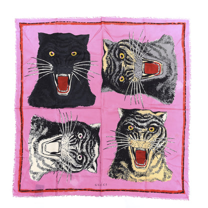 Gucci Silk Tiger Face Print Square Scarf Pink 1 of 5