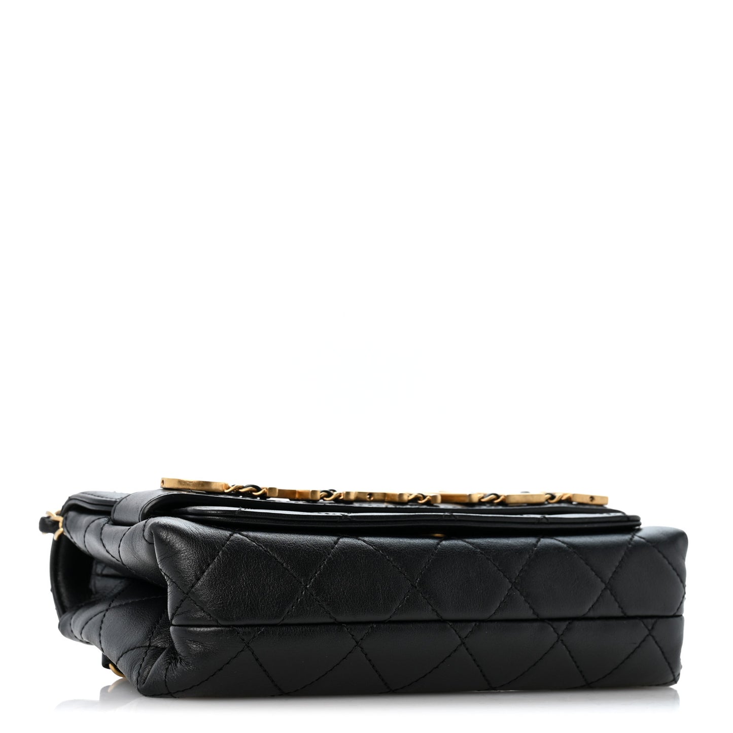 Calfskin Quilted Small Enchained Flap Black