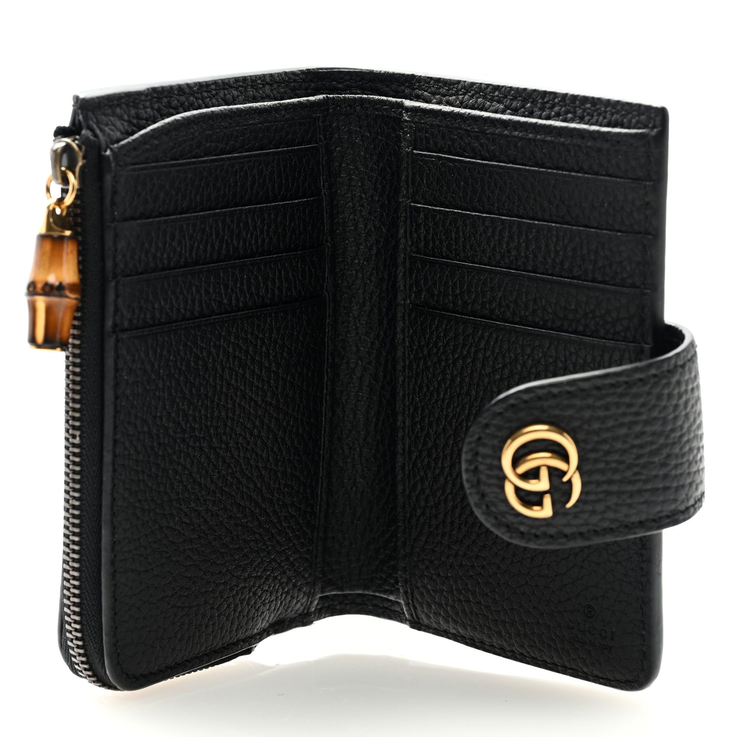 Piuma Calfskin Medium Bamboo Double G Wallet Black
