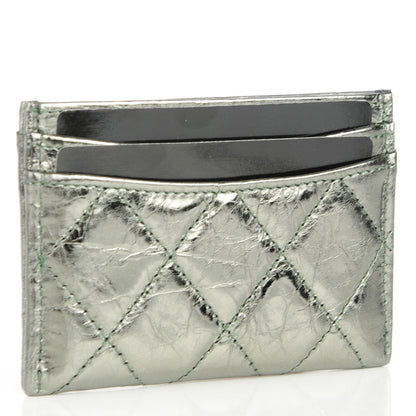 Chanel Metallic Aged Calfskin Quilted Reissue Card Holder Dark Green 3 of 8