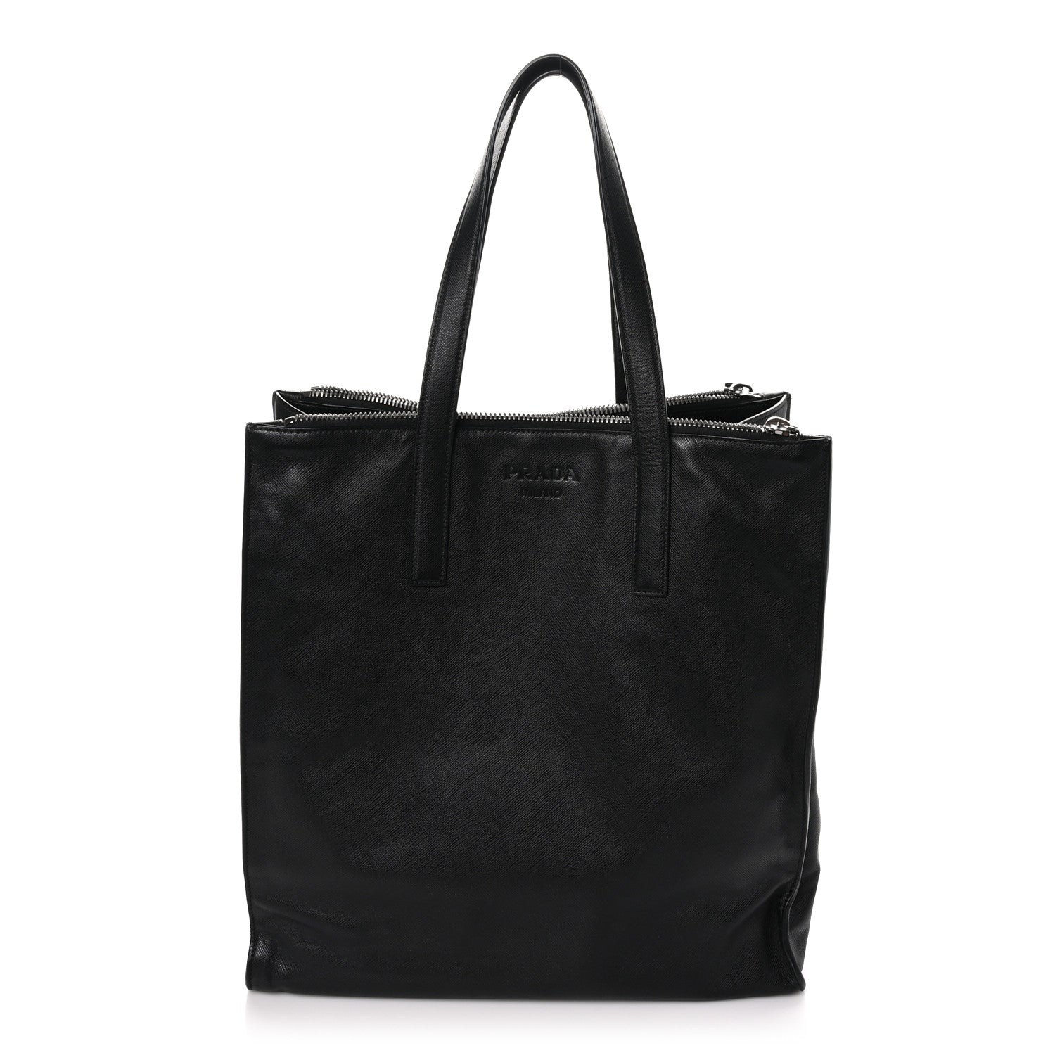 Prada Double Zip Saffiano Tote Black 1 of 10