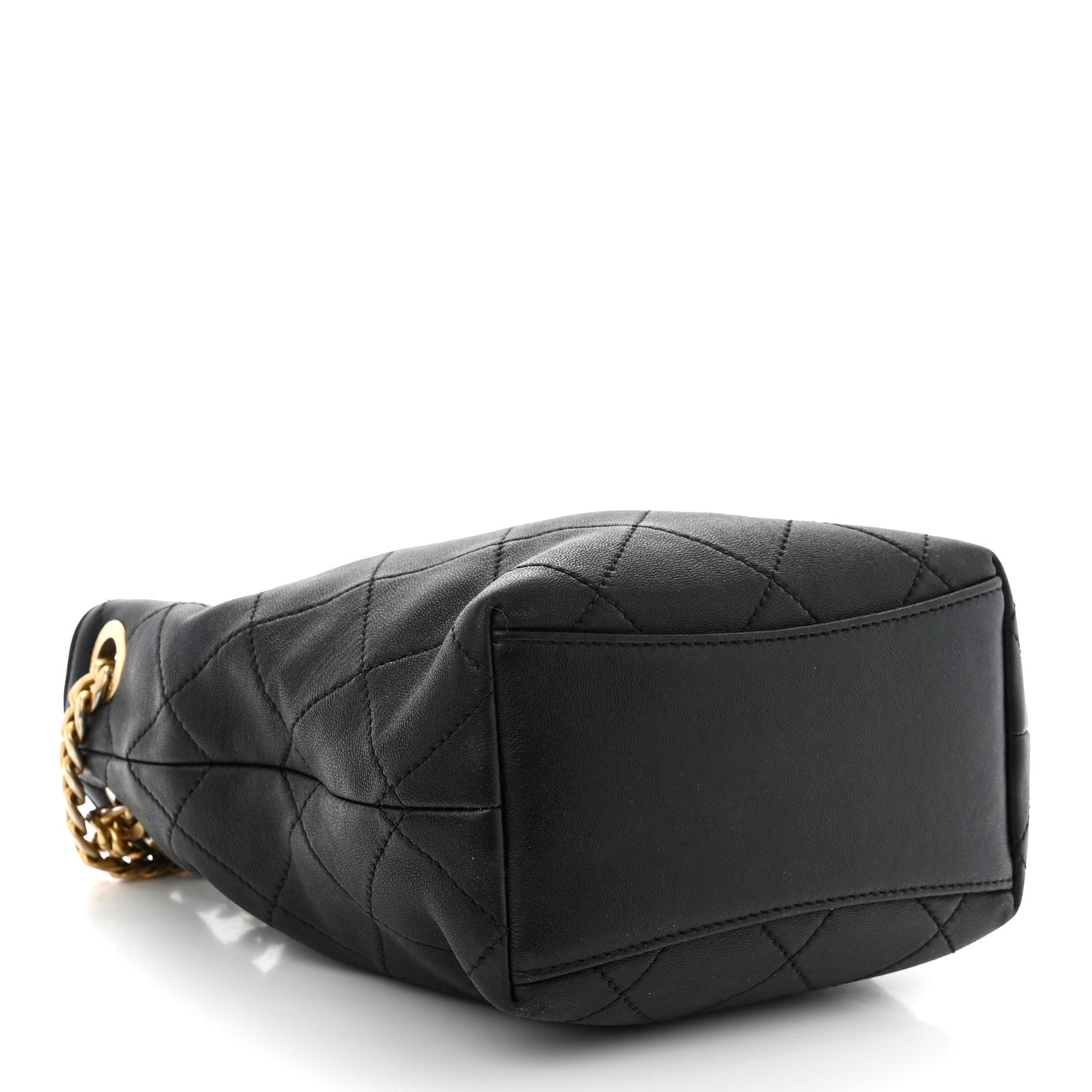 Lambskin Resin Quilted Small Pearl Samba Bucket Bag Black