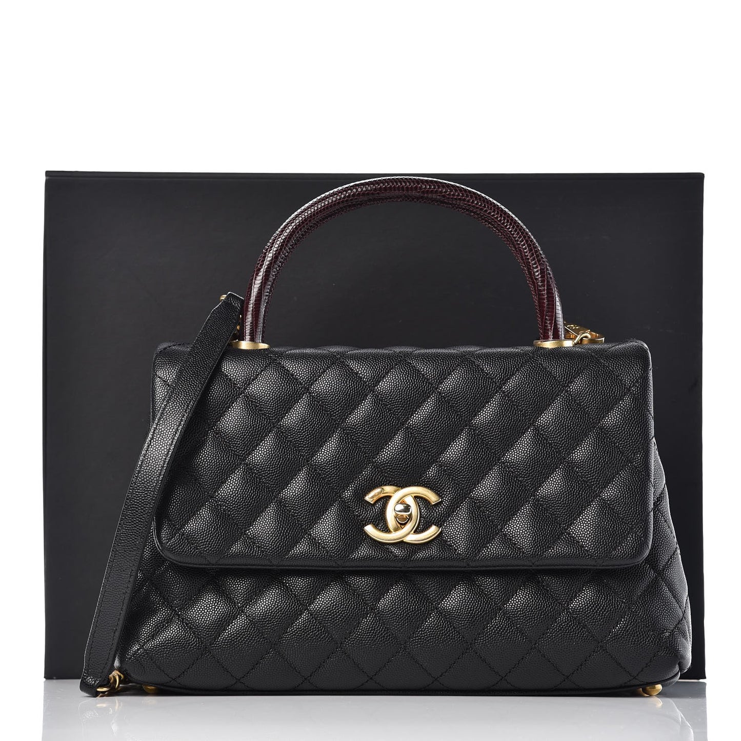 Caviar Lizard Quilted Small Coco Handle Flap Black