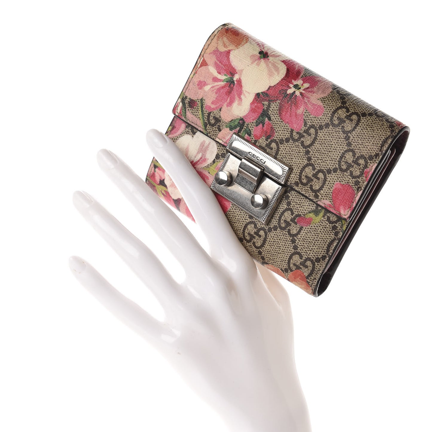 GG Supreme Monogram Blooms Padlock Wallet Beige Multicolor Dry Rose