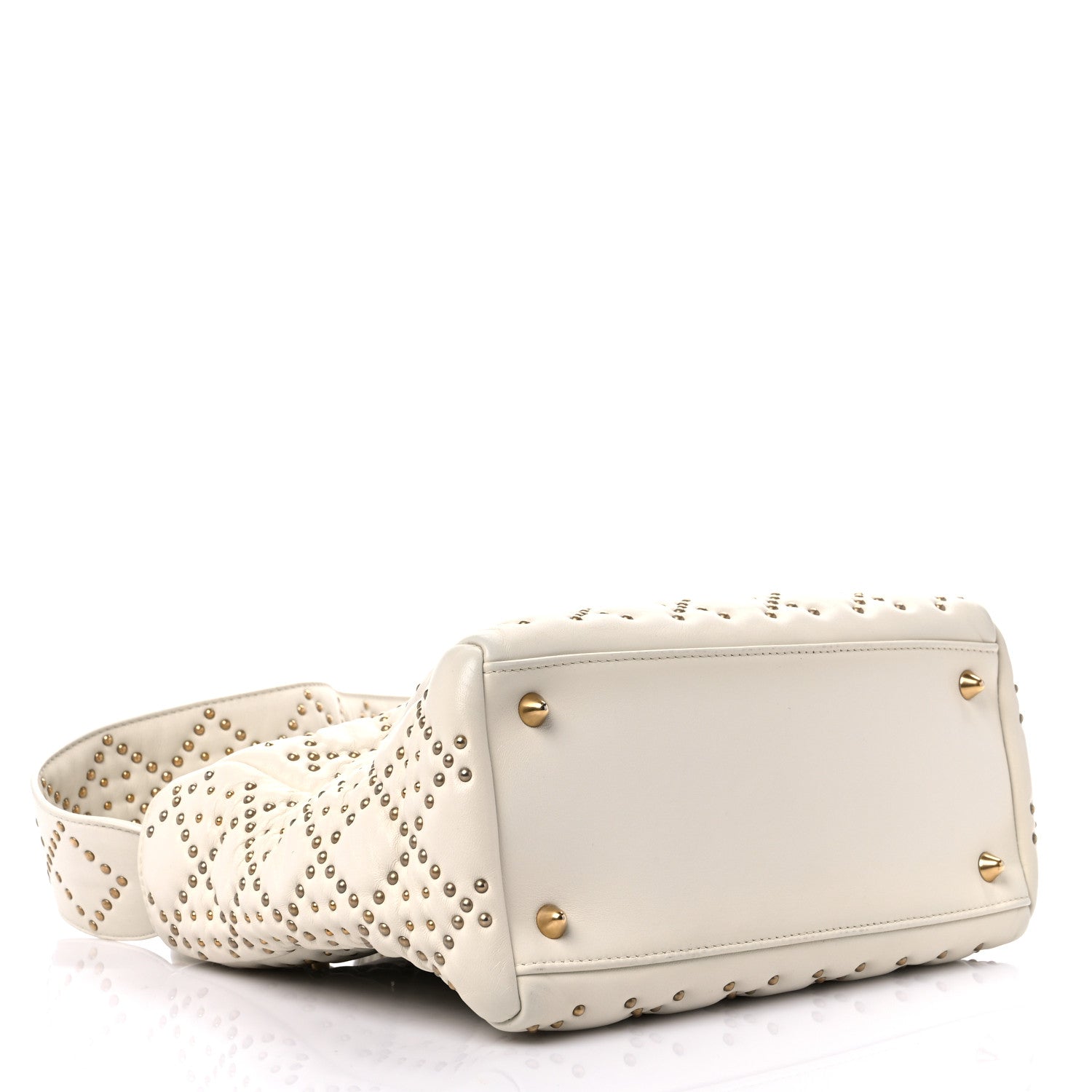 Christian Dior Calfskin Cannage Studded Medium Supple Lady Dior White 4 of 15