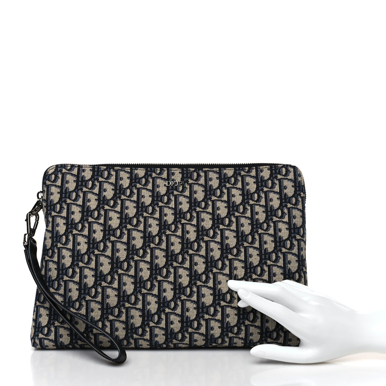 Christian Dior Oblique Pouch Wristlet Blue 2 of 9